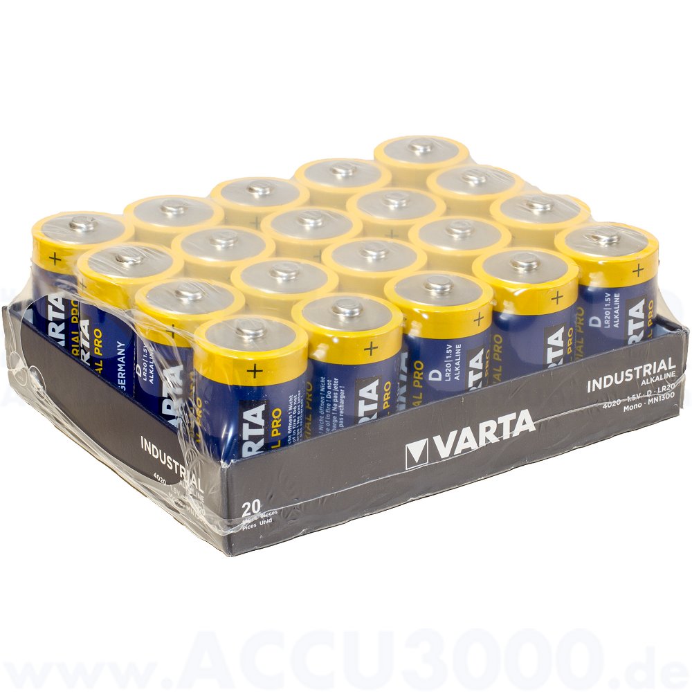 Varta INDUSTRIAL PRO Mono D, LR20, Alkaline - 1.5V, 20 Stück