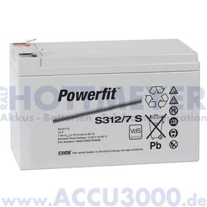 12V, 7.0Ah (C20), Exide Powerfit S312/7S