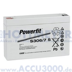 6V, 7.0Ah (C20), Exide Powerfit S306/7S