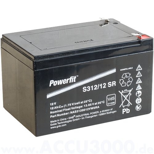 12V, 12.0Ah (C20), Exide Powerfit S312/12SR