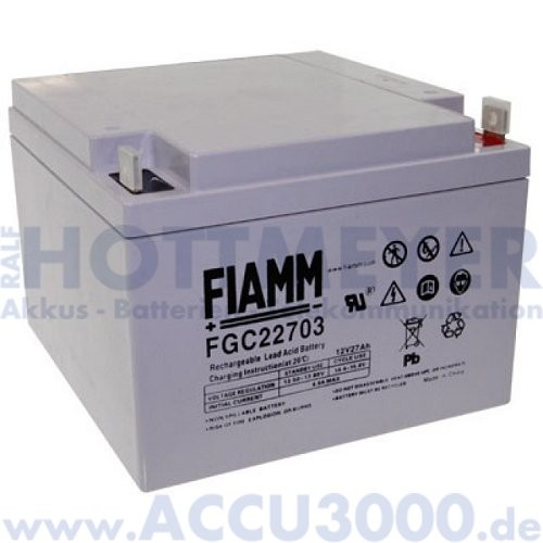 12V, 27.0Ah (C20), Fiamm FGC22703, Zyklenfest