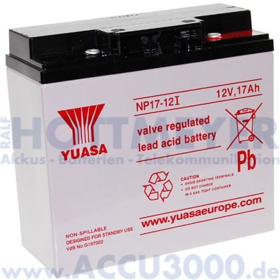 12V, 17.0Ah (C20), Yuasa NP17-12I