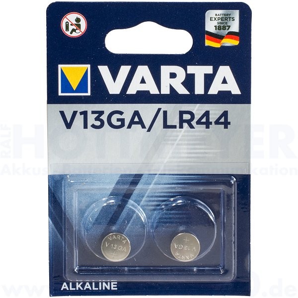 Varta Alkaline V13GA, LR44, 2er Pack - 1.5V, 11.6 x 5.4mm
