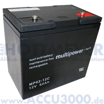 12V, 62.0Ah (C10), Multipower MP62-12C, Zyklenfest