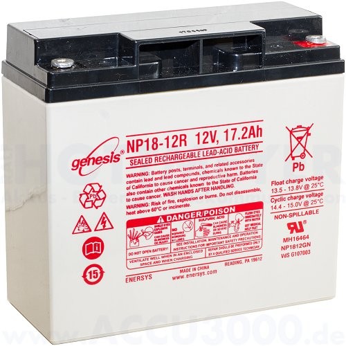 12V, 17.2Ah (C20), EnerSys Genesis NP18-12R