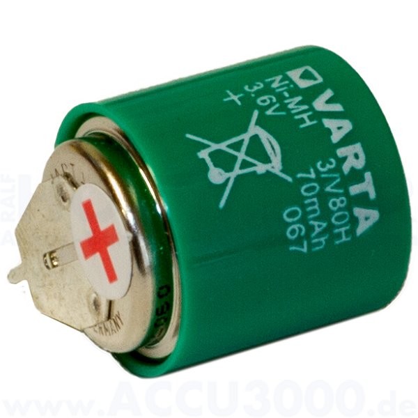 Varta 3/V80H, mit Einzelprintanschluss - 3.6V, 70mAh, NiMh
