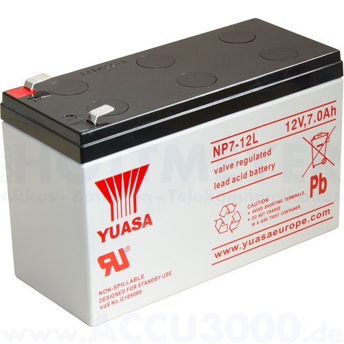 12V, 7.0Ah (C20), Yuasa NP7-12L