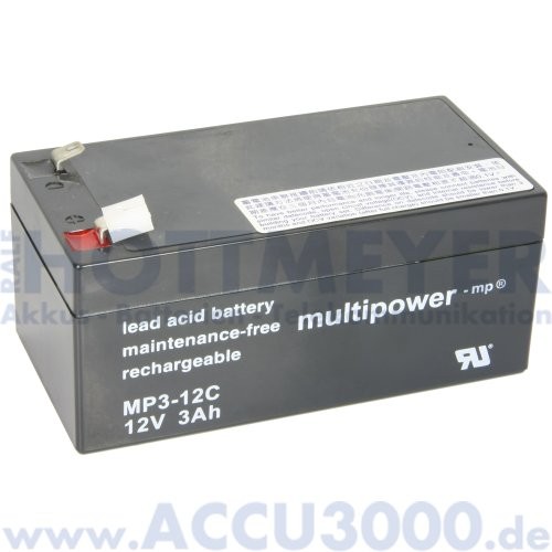 12V, 3.0Ah (C20), Multipower MP3-12C, Zyklenfest