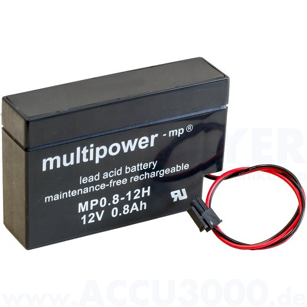 12V, 0.8Ah (C20), Multipower MP0.8-12H - Heim & Haus