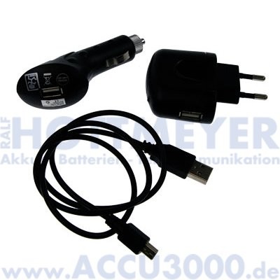 2GO Mini USB Power-Set - mit 230V und 12/24V Lademöglichkeit - für Geräte mit Mini USB Anschluss