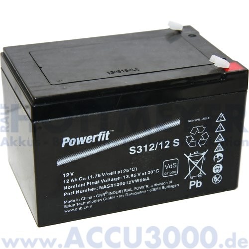 Rehatechnik Akku - 12V, 12.0Ah (C20), Exide Powerfit S312/12S