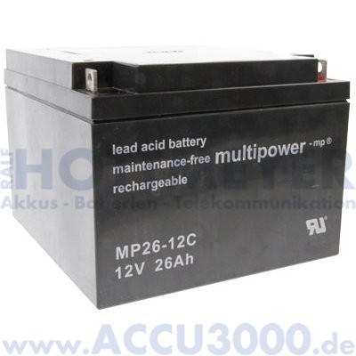 12V, 26.0Ah (C20), Multipower MP26-12C, Zyklenfest