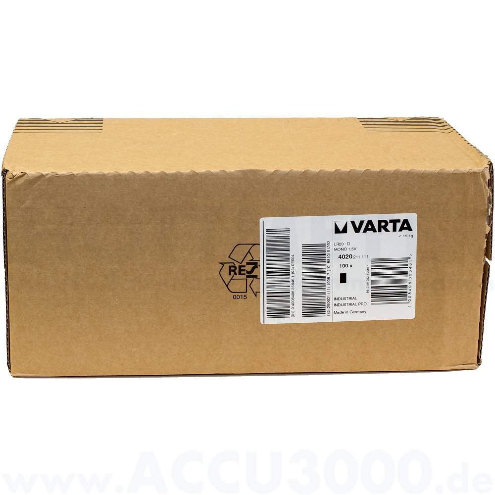 100 X Varta Industrial Pro Mono D 1,5 V lr20 mn1300 Alcaline 4020 en Vrac/bulk 