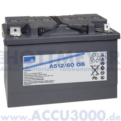 12V, 60.0Ah (C20), Exide Dryfit A512/60.0G6
