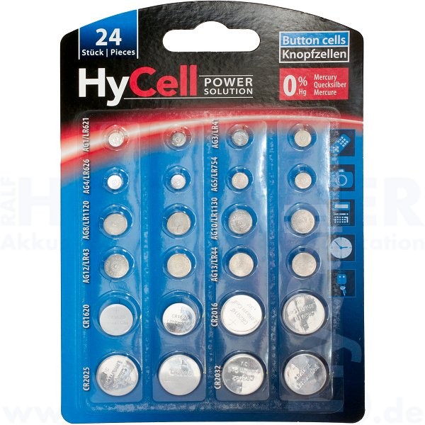 HyCell 24-teiliges Knopfzellen-Set Lithium/Alkaline