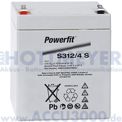 12V, 4.0Ah (C20), Exide Powerfit S312/4S