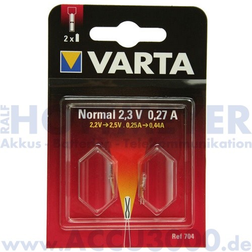Ersatzlampe 2.3V, 0.27A, Draht - Varta 704 Argon Glühlampe - 2er Pack