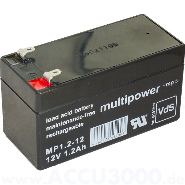 Multipower MP1.2-12, 97 x 43 x 53mm, Faston 187 (4.8mm) - 12V, 1.2 