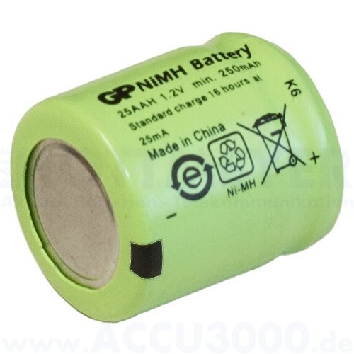 GP 25AAH, Akku NiMh 1/3 AA - 1.2V, 250mAh - 14.5 x 16.6mm