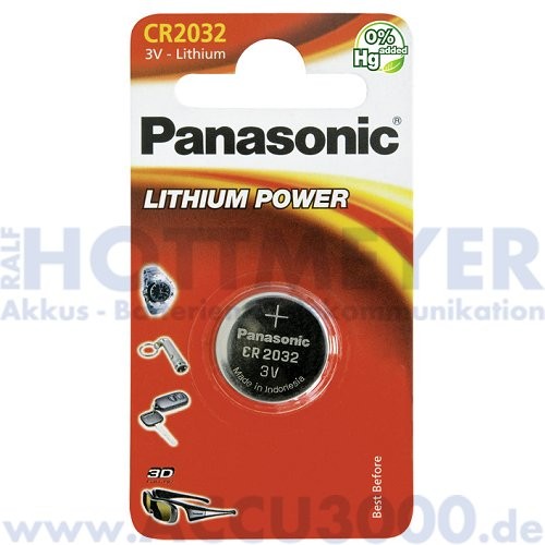 Panasonic Lithium Power CR2032 - 3V, 210mAh, 20 x 3.2mm