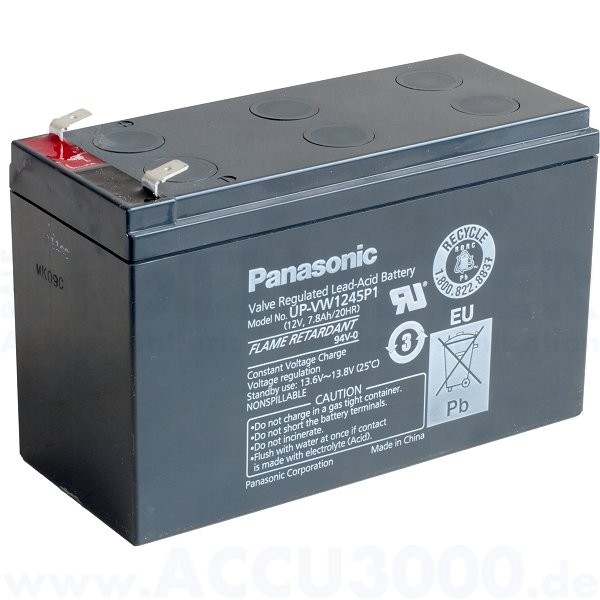 12V, 7.8Ah (C20), Panasonic UP-VW1245P1 (UP-PW1245P1), Hochstromfest