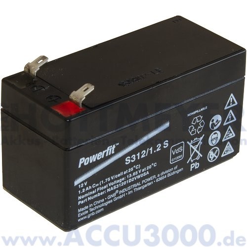 12V, 1.2Ah (C20), Exide Powerfit S312/1.2S