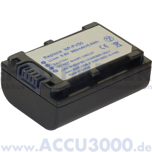 Akku f. Sony NP-FV30, NP-FV50 - 6.8V, 980mAh, Li-Ion