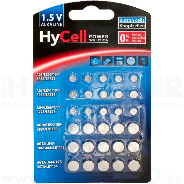 HyCell 30-teiliges Knopfzellen-Set Alkaline
