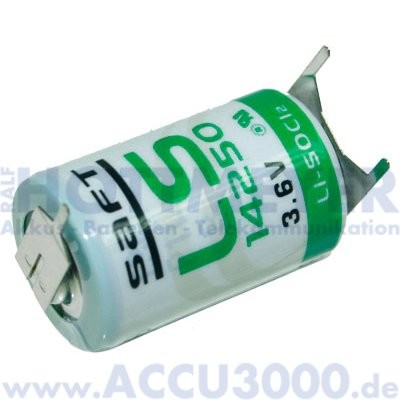 Saft Lithium LS14250-3PF, 1/2 AA - 3.6V, 1100mAh - mit Printanschluss (2+1)