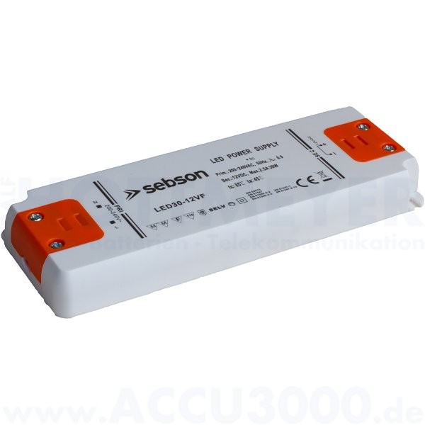 Sebson® 30W LED-Treiber / LED Trafo - Ausgangsspannung: 12V DC / Max. 30W - LED30-12VF