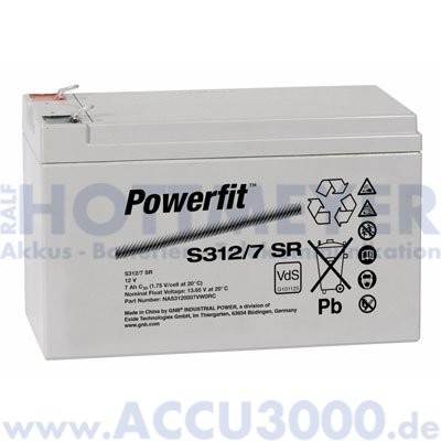 12V, 7.0Ah (C20), Exide Powerfit S312/7SR