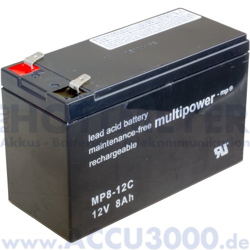 12V, 8.0Ah (C20), Multipower MP8-12C, Zyklenfest