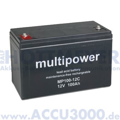 12V, 100.0Ah (C20), Multipower MP100-12C, Zyklenfest