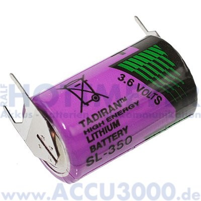 Tadiran SL-350/PT, 3.6V, 1200mAh, mit Printanschluss (2+1) - 1/2 AA