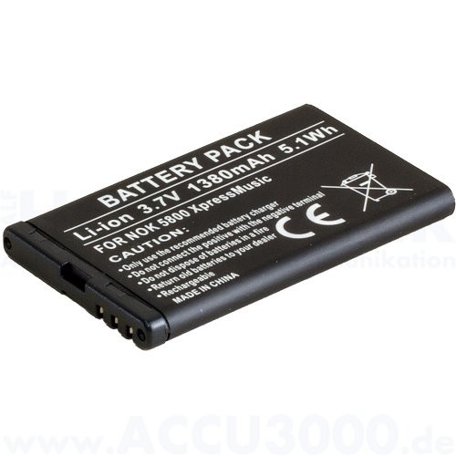 Akku f. Nokia C3-00 - 1380mAh, Li-Ion - Kompatibler Handyakku