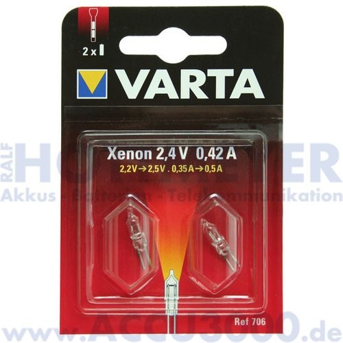 Ersatzlampe 2.2V, 0.45A, Draht - Varta 706 Xenon Glühlampe - 2er Pack