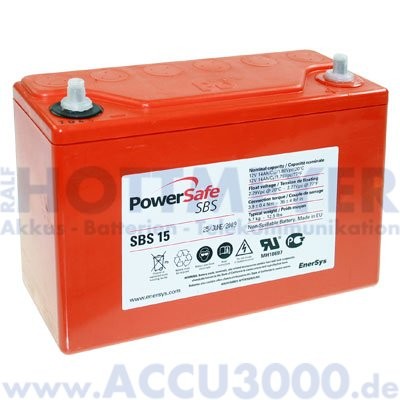 12V, 15.0Ah (C10), EnerSys PowerSafe SBS15