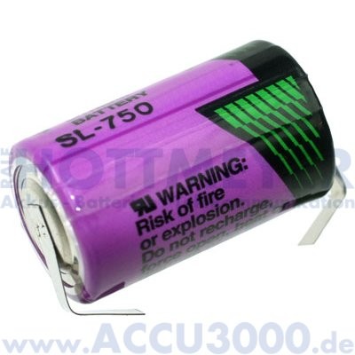 Tadiran SL-750/T, 3.6V, 1100mAh, mit Lötfahne - 1/2 AA