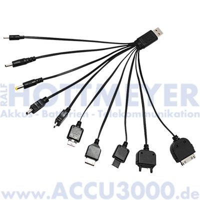 2GO Universal USB-Ladekabel - 10 in 1 USB Ladekabel - Mini-, Micro- und verschiedene Handy Stecker