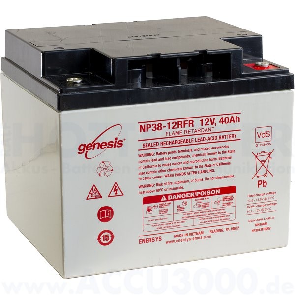 12V, 40.0Ah (C20), EnerSys Genesis NP38-12RFR