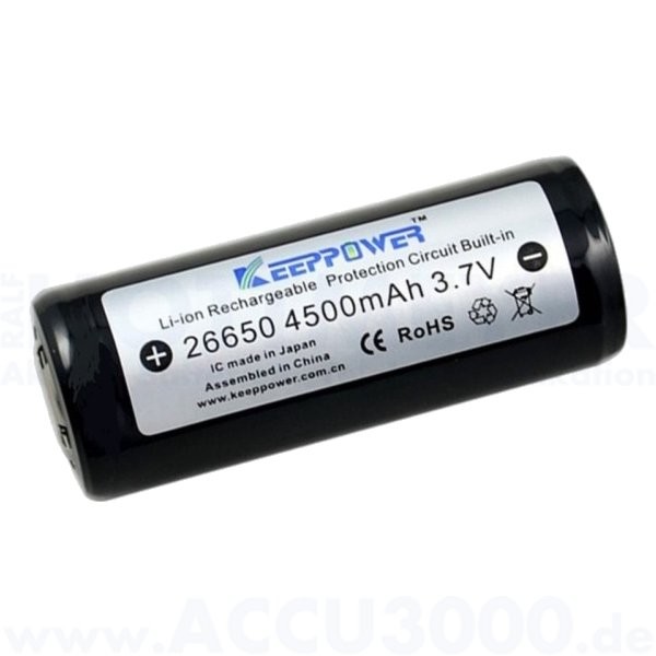 Keeppower Lithium-Ionen Akku 26650 - 4500mAh, 2er Pack - Protected
