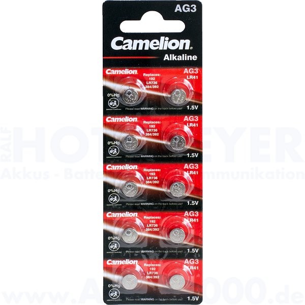 Knopfzelle AG3, L736, LR41 - 1.5V - 7.9 x 3.6mm, 10 Stück