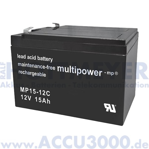 12V, 15.0Ah (C20), Multipower MP15-12C, Zyklenfest