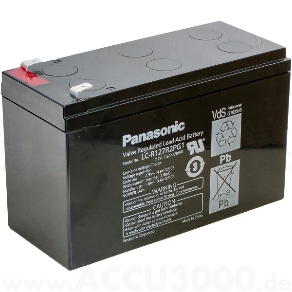 12V, 7.2Ah (C20), Panasonic LC-R127R2PG1