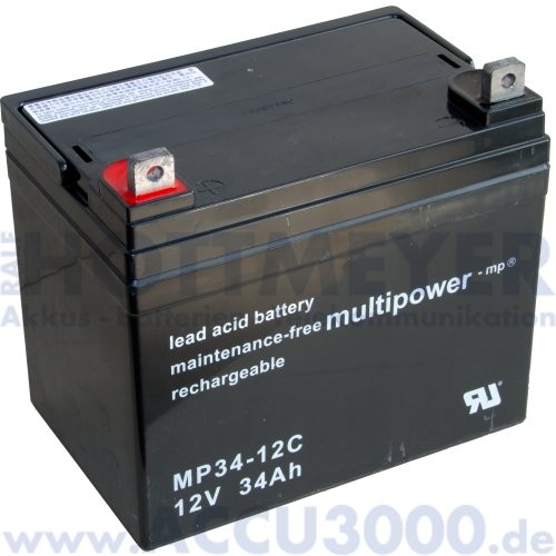 12V, 34.0Ah (C20), Multipower MP34-12C, Zyklenfest
