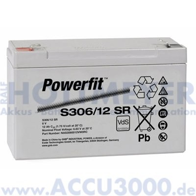 6V, 12.0Ah (C20), Exide Powerfit S306/12SR