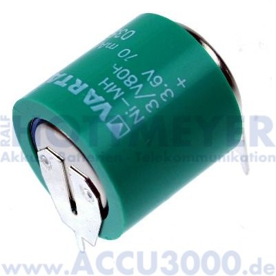 Varta 3/V80H mit Printanschluss - 3.6V, 70mAh, NiMh
