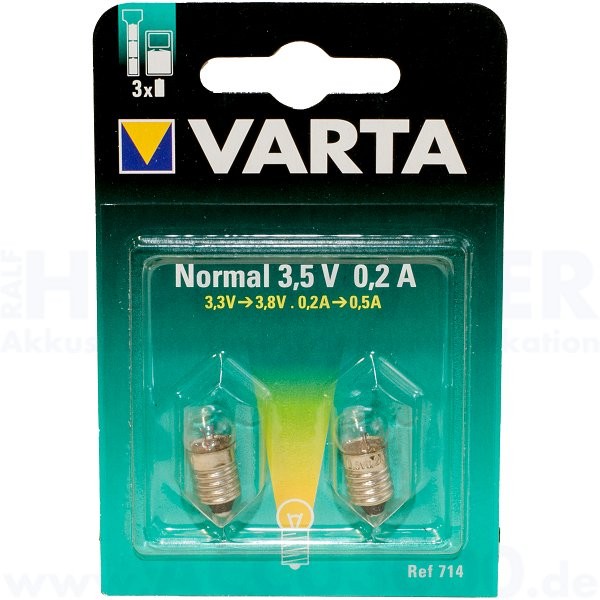 Ersatzlampe 3.5V, 0.2A, E10 - Varta 714 Argon Glühlampe - 2er Pack