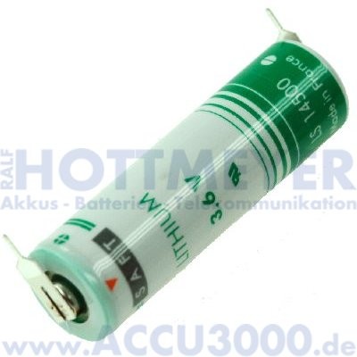 Saft Lithium LS14500-2PF, Mignon AA - 3.6V, 2450mAh - mit Printanschluss (1+1)